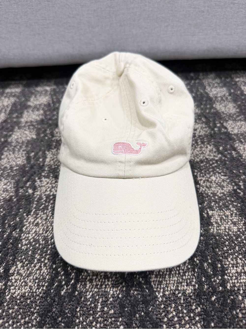 Vineyard Vines Cream Baseball Cap with Pink Whale Logo